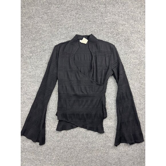 Nara Maglie Long Sleeve Blouse Women's IV 4 Black Flare V Neck Textured Italy - Picture 1 of 7